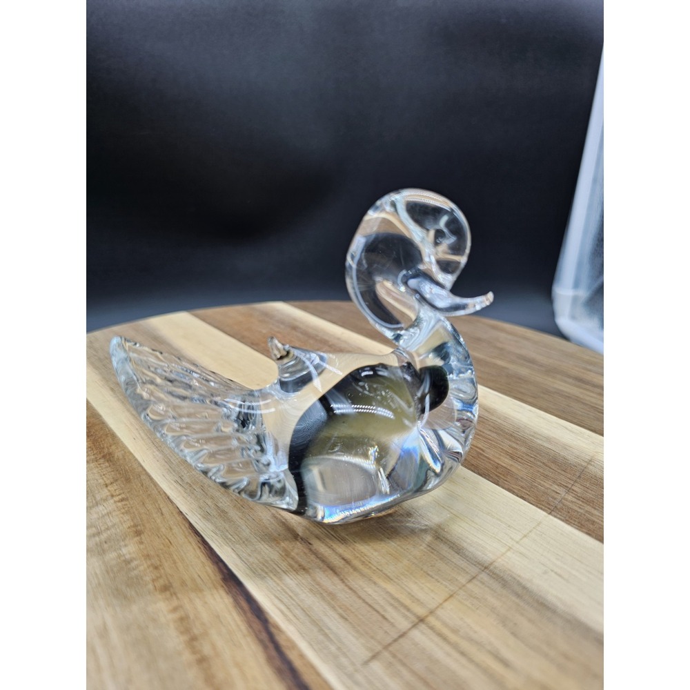 Vintage Glass Duck Figural Paperweight Unmarked Polished Base